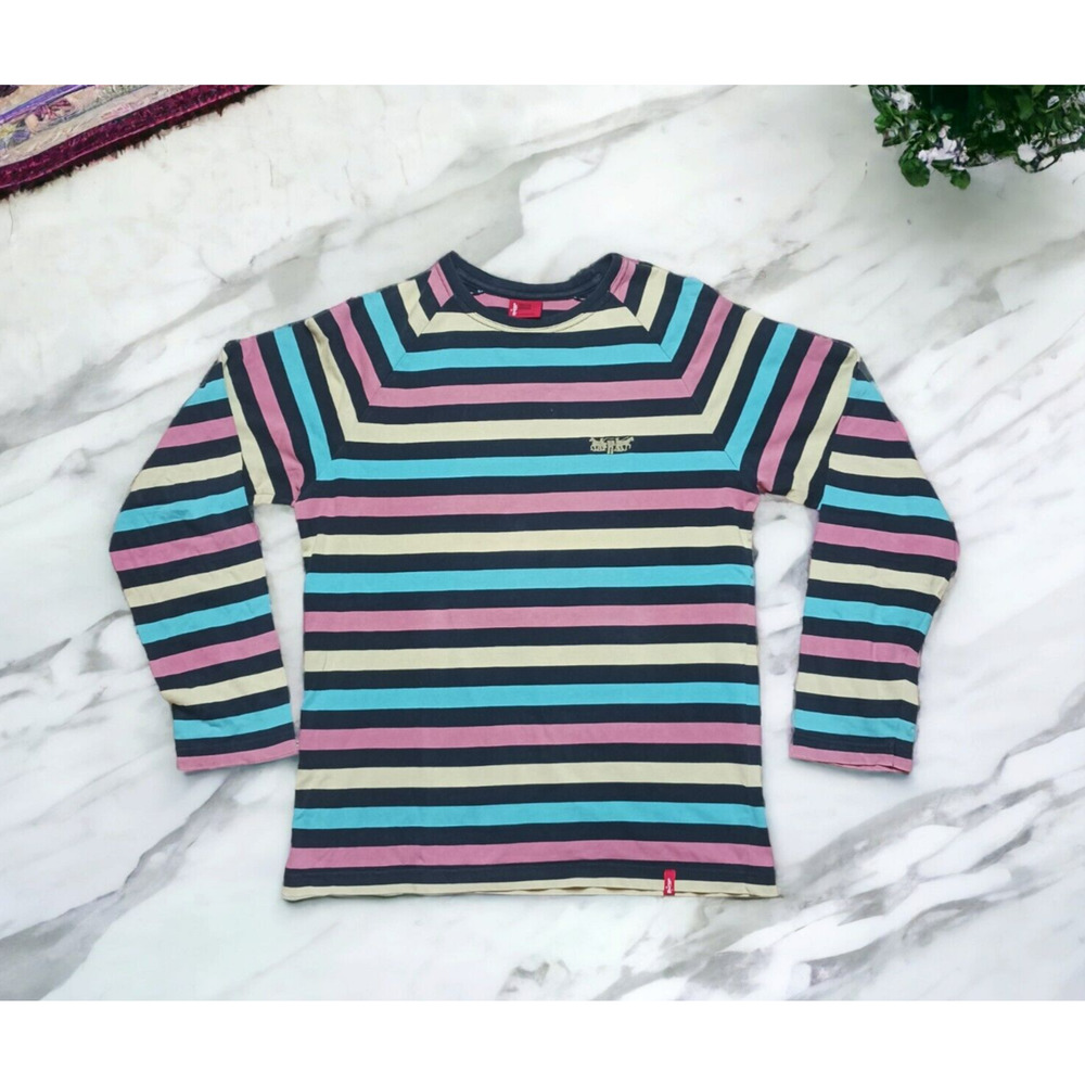 Vintage Women's Red Tab Levi's Striped Long Sleeve T-shirt Y2K Skater Medium